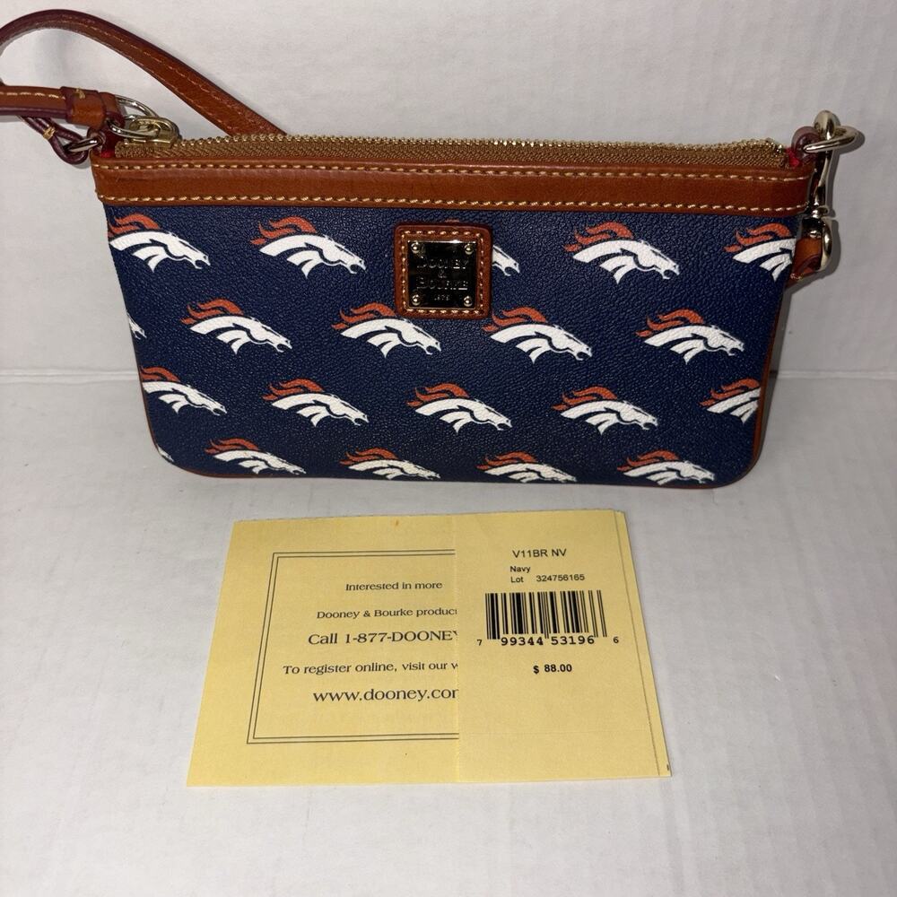 Dooney & Bourke NFL Denver Broncos Slim Stadium Wristlet Pouchette Navy - NWOT